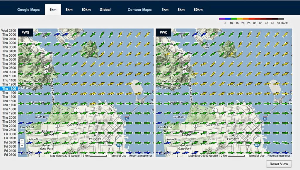 Wind map for September 12, 2013 San Francisco at 1315hrs - Start of Race 6 © PredictWind.com www.predictwind.com